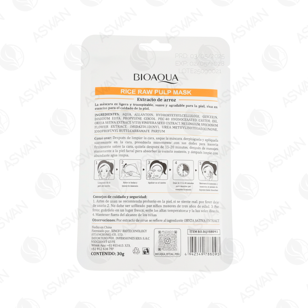 Mascarilla Facial Rice Raw Pulp x10 Uds - BIOAQUA