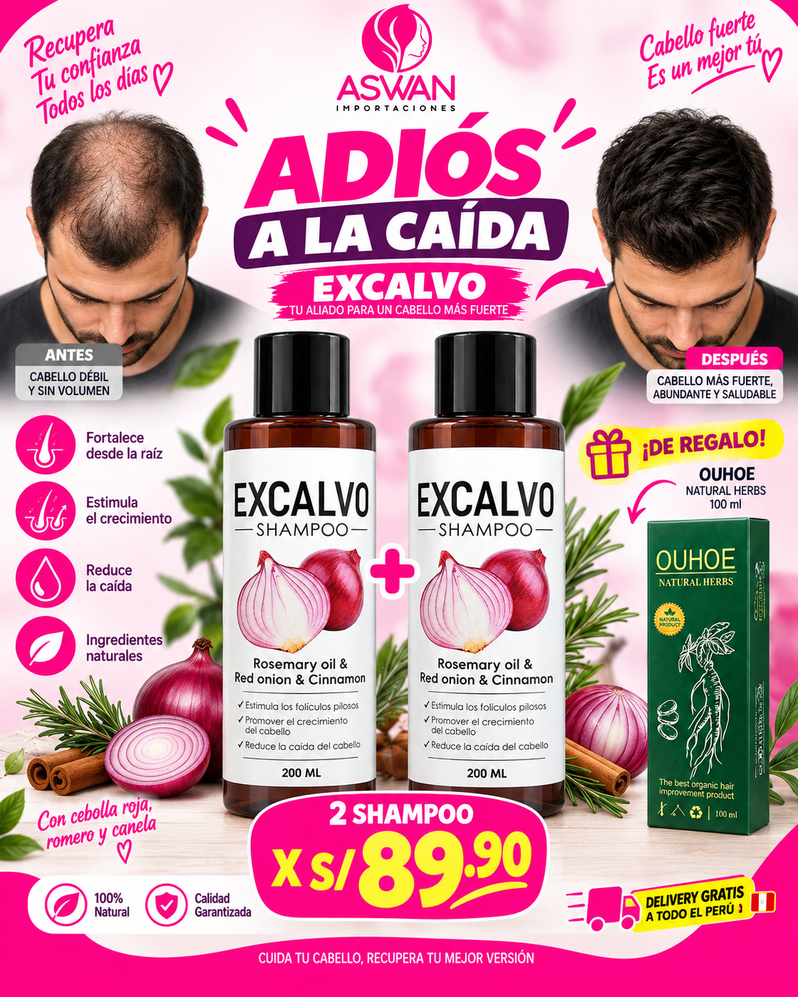 Pack Capilar EXCALVO – 2 Shampoos + Tónico de Regalo